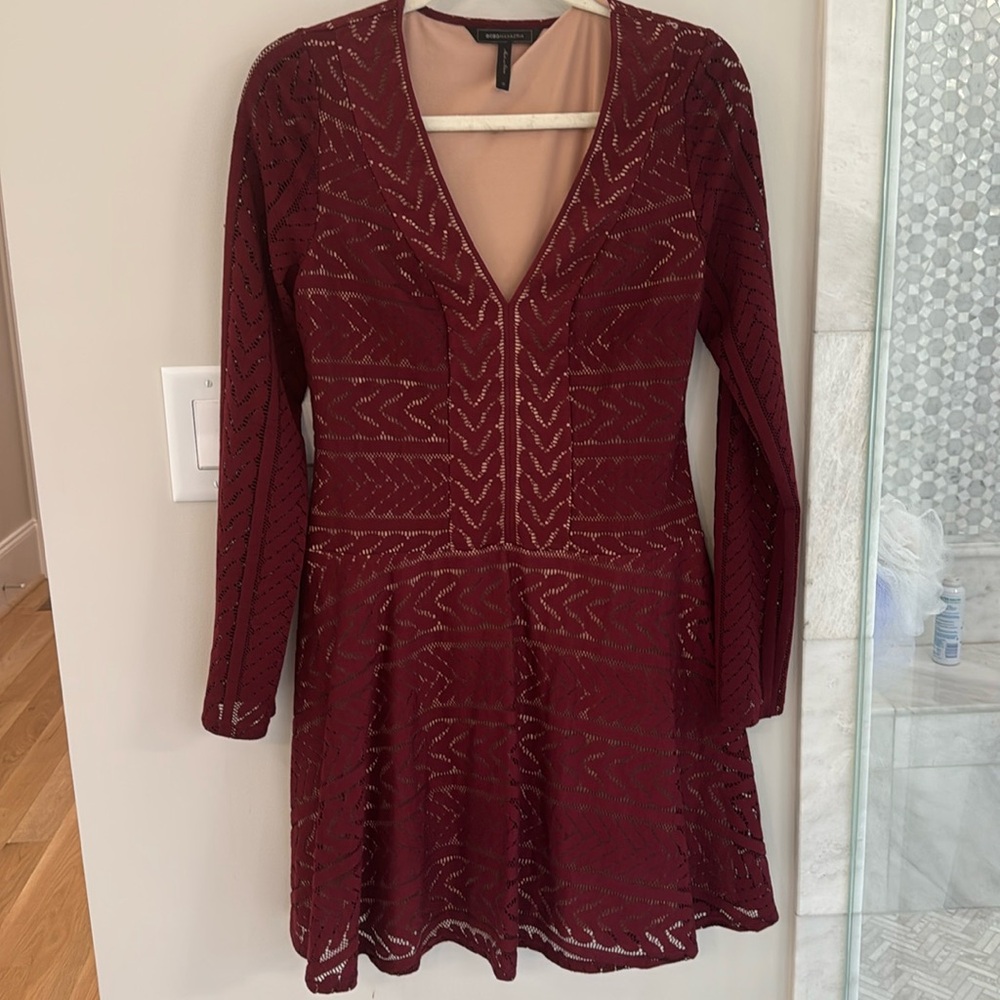 Beautiful burgundy red lace dress with built in nude lining